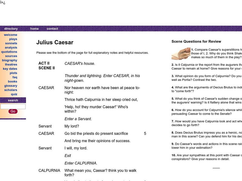 Shakespeare Online: Julius Caesar: Act Ii, Scene Ii Activity Shakespeare Online: Julius Caesar: Act Ii, Scene Ii Activity