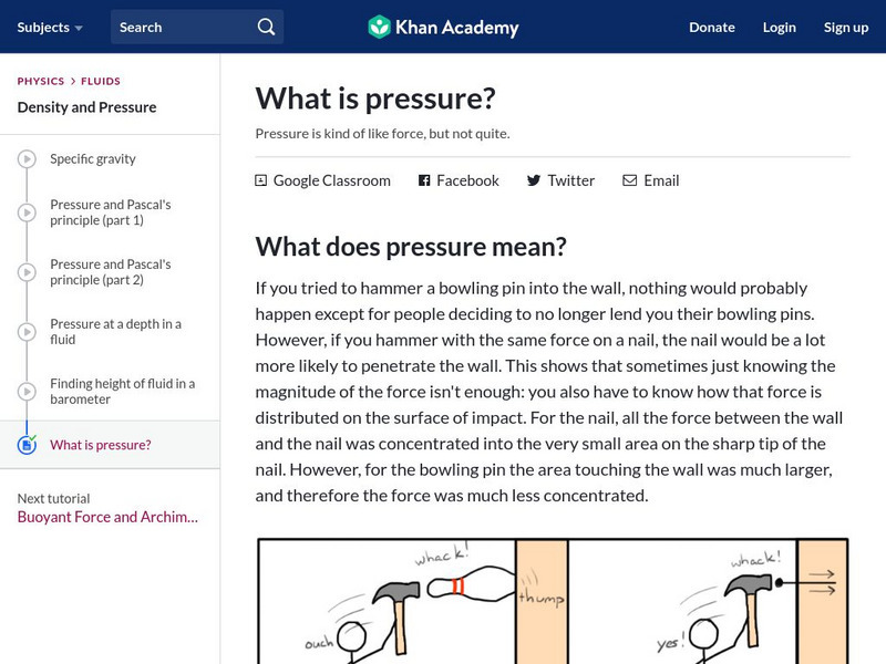 Khan Academy: What Is Pressure? Article