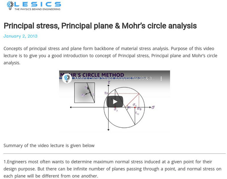 Learn Engineering: Principal Stress, Principal Plane & Mohr's Circle Analysis Handout Learn Engineering: Principal Stress, Principal Plane & Mohr's Circle Analysis Handout