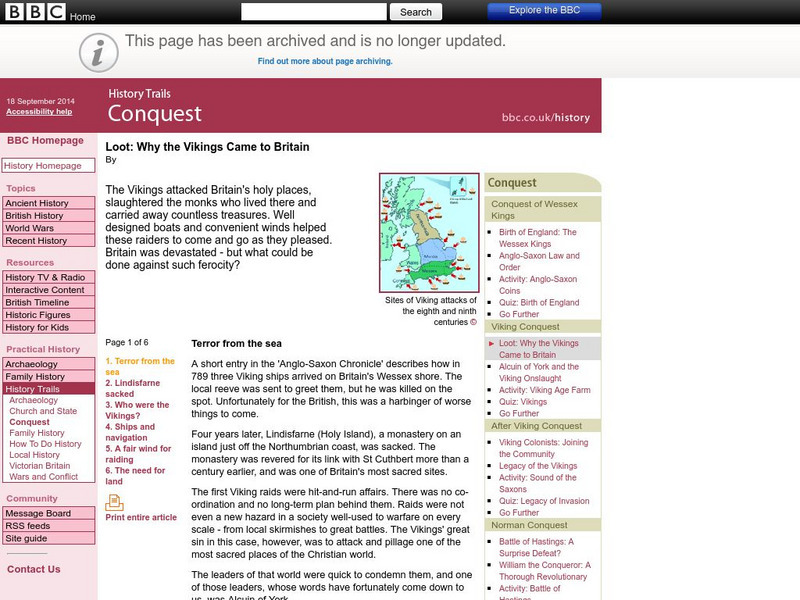 Bbc: History: Loot: Why the Vikings Came to Britain Article