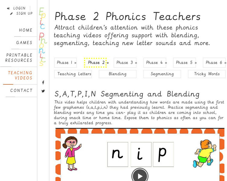 Epic Phonics: S,a,t,p,i,n Segmenting and Blending Instructional Video Epic Phonics: S,a,t,p,i,n Segmenting and Blending Instructional Video