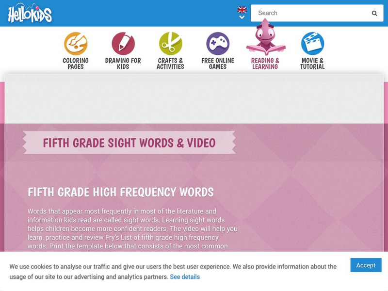 Hello Kids: Fifth Grade Sight Words Instructional Video Hello Kids: Fifth Grade Sight Words Instructional Video