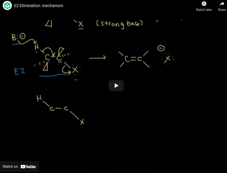 Khan Academy: E1 and E2 Reactions: E2 Elimination: Mechanism Instructional Video Khan Academy: E1 and E2 Reactions: E2 Elimination: Mechanism Instructional Video