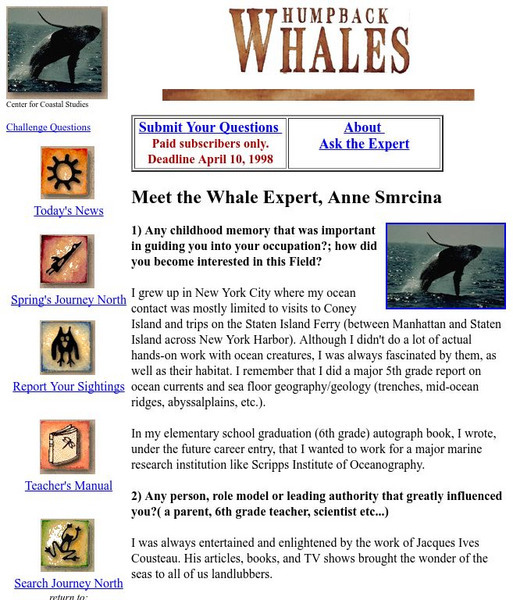 Annenberg Learner: Journey North: Meet the Whale Expert: Anne Smrcina Article Annenberg Learner: Journey North: Meet the Whale Expert: Anne Smrcina Article