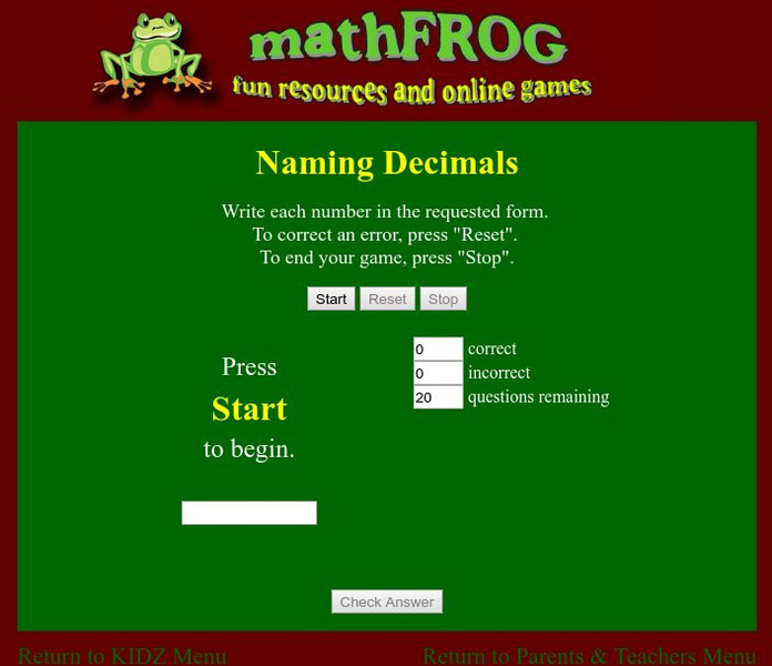 University of Waterloo: Naming Decimals Interactive