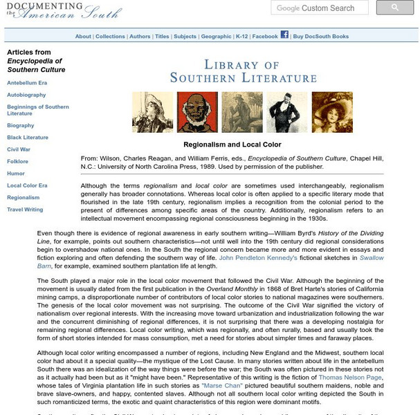Unc: Literature in the American South: Regionalism Website Unc: Literature in the American South: Regionalism Website