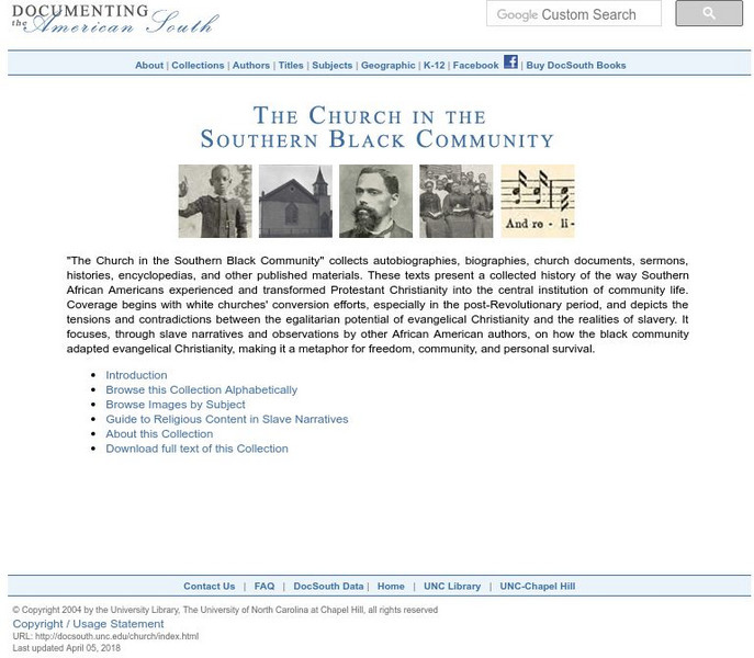 Unc: The Church in the Southern Black Community Website Unc: The Church in the Southern Black Community Website