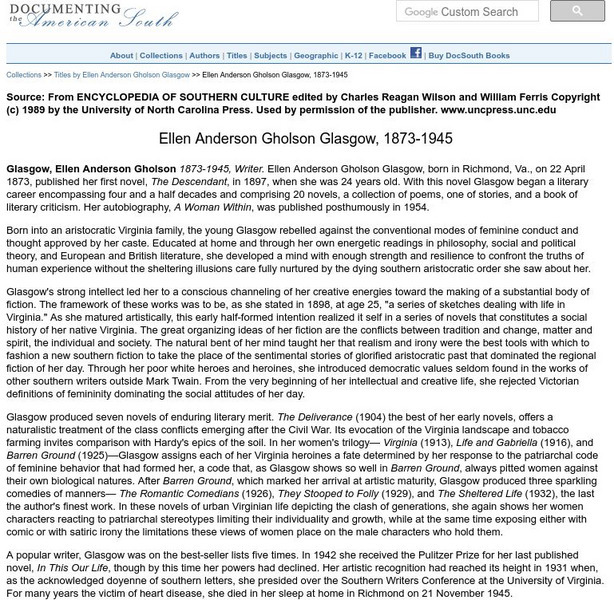 Documenting the American South: Ellen A. G. Glasgow Website Documenting the American South: Ellen A. G. Glasgow Website