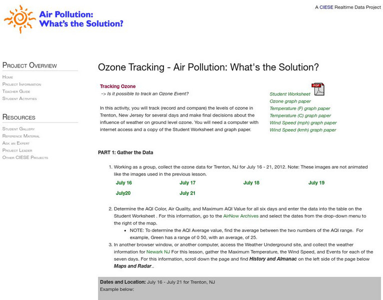 Ciese Real Time Data Projects: Air Pollution: Tracking Ozone Activity Ciese Real Time Data Projects: Air Pollution: Tracking Ozone Activity