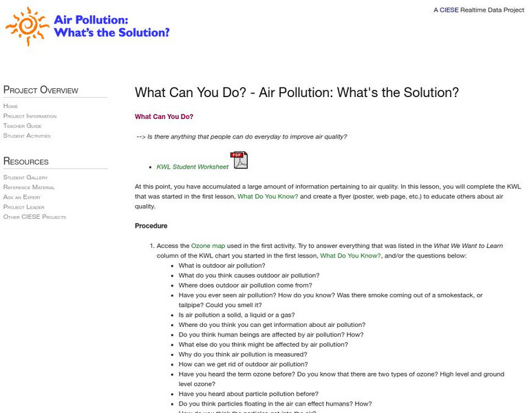 Ciese Real Time Data Project: Air Pollution:what Can You Do? Activity Ciese Real Time Data Project: Air Pollution:what Can You Do? Activity