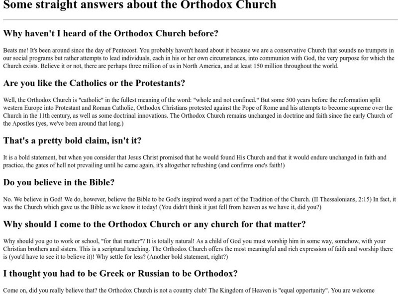 Some Straight Answers About the Orthodox Church Website Some Straight Answers About the Orthodox Church Website