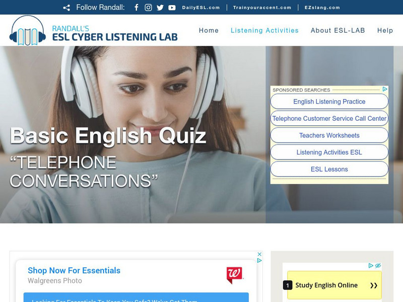 Esl Cyber Listening Lab: Basic English Quiz: Telephone Conversations Unknown Type Esl Cyber Listening Lab: Basic English Quiz: Telephone Conversations Unknown Type