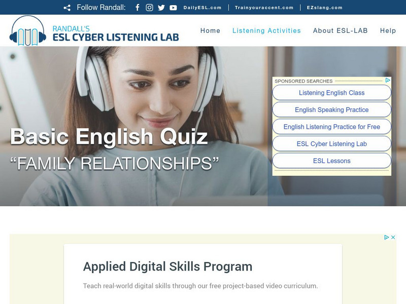 Esl Cyber Listening Lab: Basic English Quiz: Family Relationships Unknown Type Esl Cyber Listening Lab: Basic English Quiz: Family Relationships Unknown Type