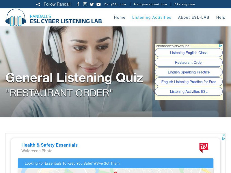 Esl Cyber Listening Lab: General Listening Quiz: Restaurant Order Unknown Type Esl Cyber Listening Lab: General Listening Quiz: Restaurant Order Unknown Type