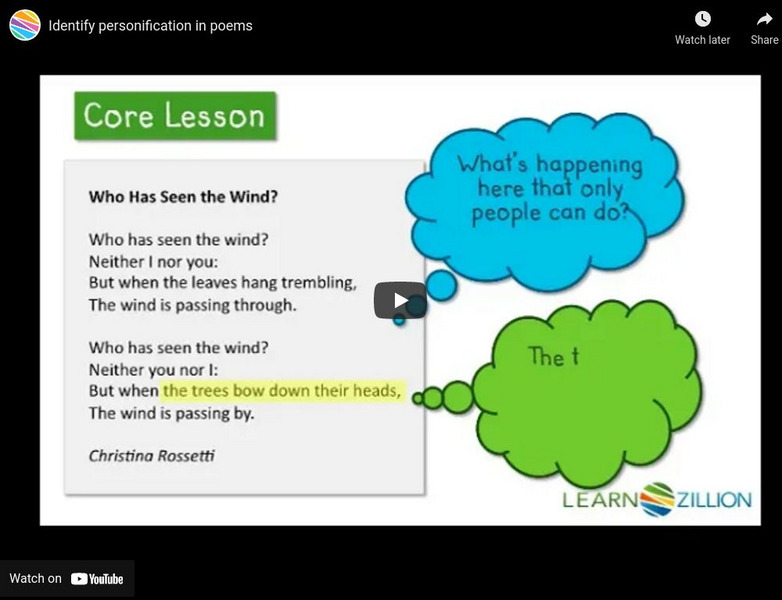 Learn Zillion: Lesson Video for 'Identify Personification in Poems' Instructional Video