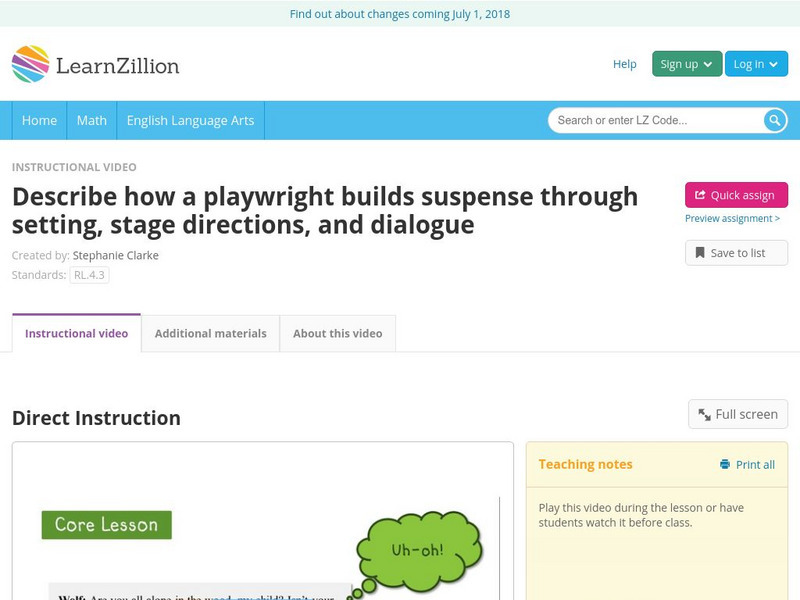Learn Zillion: Describe How a Playwright Builds Suspense Instructional Video Learn Zillion: Describe How a Playwright Builds Suspense Instructional Video