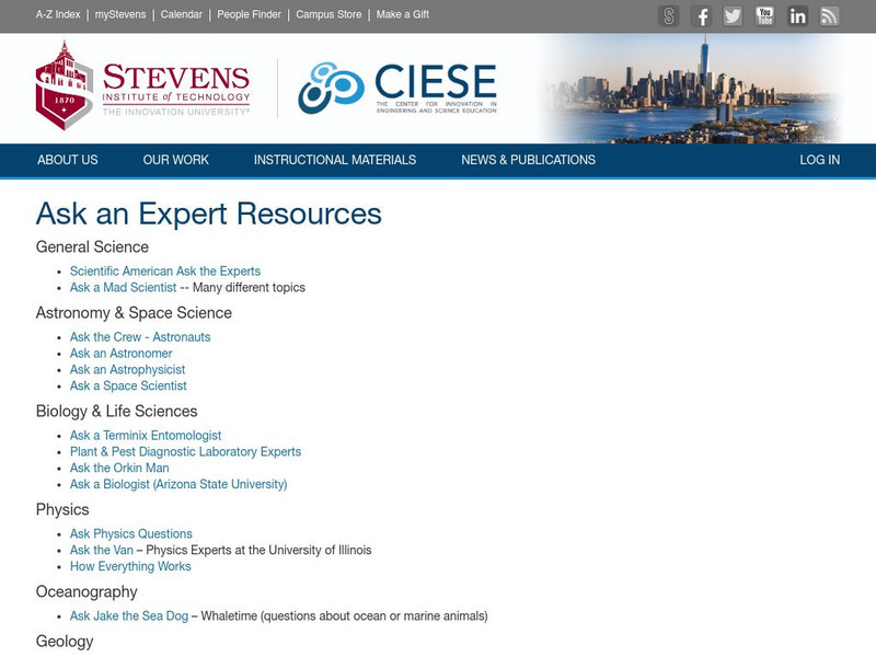 Ciese: Educational Links: Ask an Expert Sites Handout Ciese: Educational Links: Ask an Expert Sites Handout