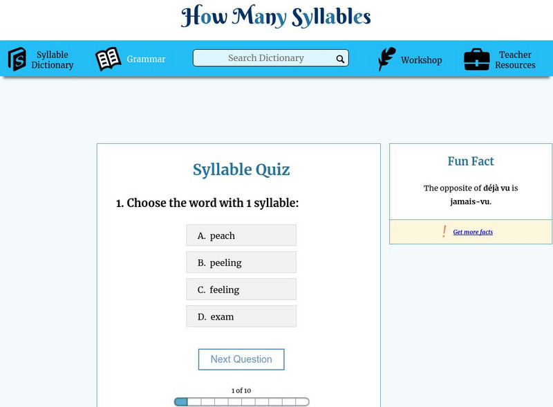 How Many Syllables: Syllable Quiz Unknown Type How Many Syllables: Syllable Quiz Unknown Type