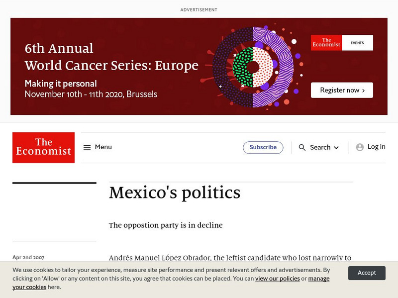 The Economist: Mexico's Politics: The Opposition Party Is in Decline Article