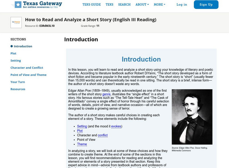 Texas Gateway:how to Read and Analyze a Short Story Unit Plan Texas Gateway:how to Read and Analyze a Short Story Unit Plan