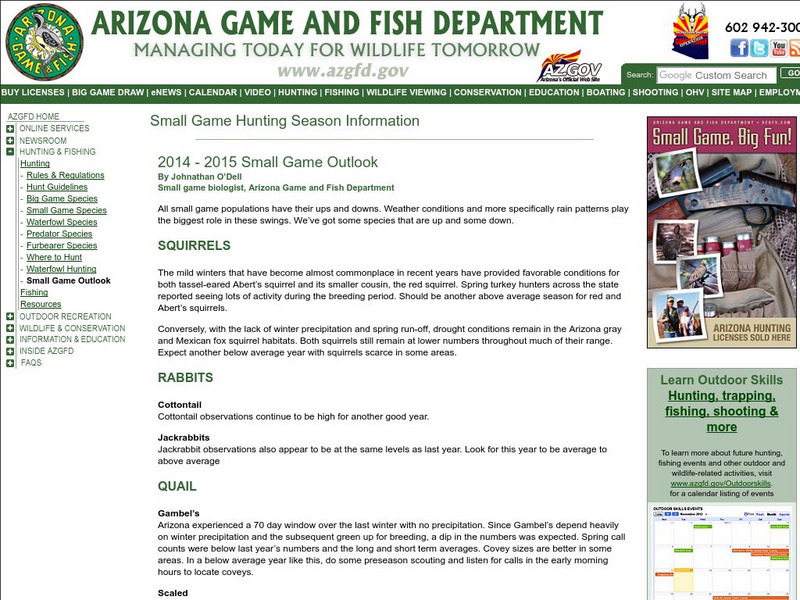 Arizona Game and Fish Department: Small Game Hunting Season Information Article