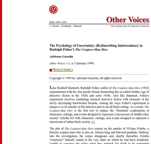 Other Voices: The Psychology of Uncertainty: Rudolph Fisher's "The Conjure Man D Article