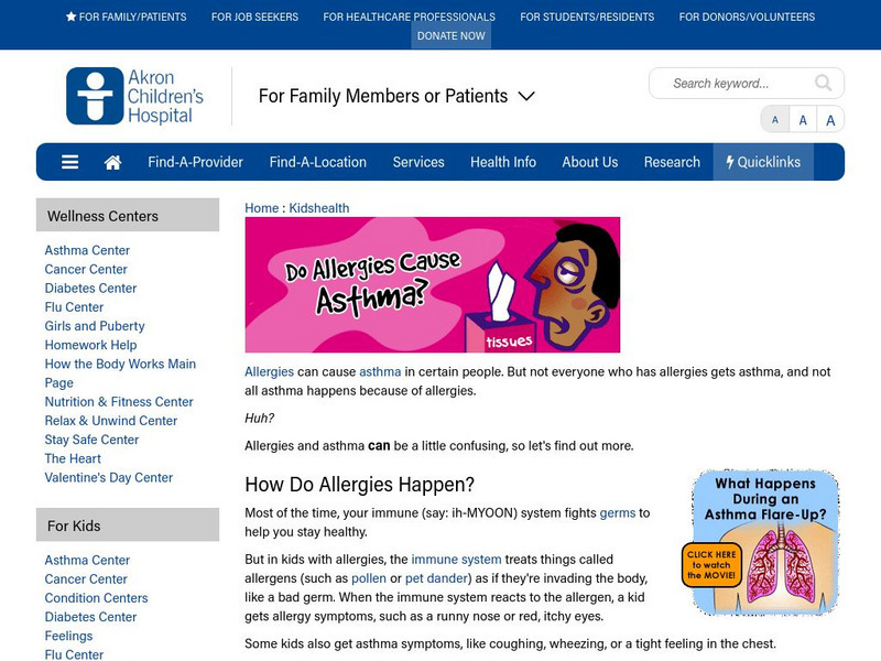 Akron Children's Hospital: Kidshealth: Do Allergies Cause Asthma? Article
