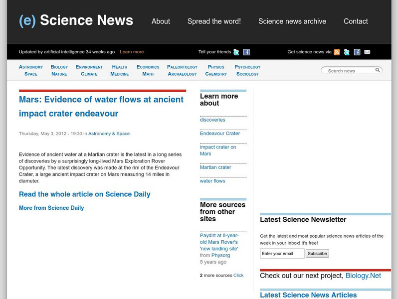 News in Science: Evidence of Water Flows on Mars Website News in Science: Evidence of Water Flows on Mars Website
