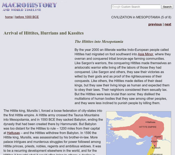Macrohistory: Arrival of Hittites, Hurrians and Kassites Handout
