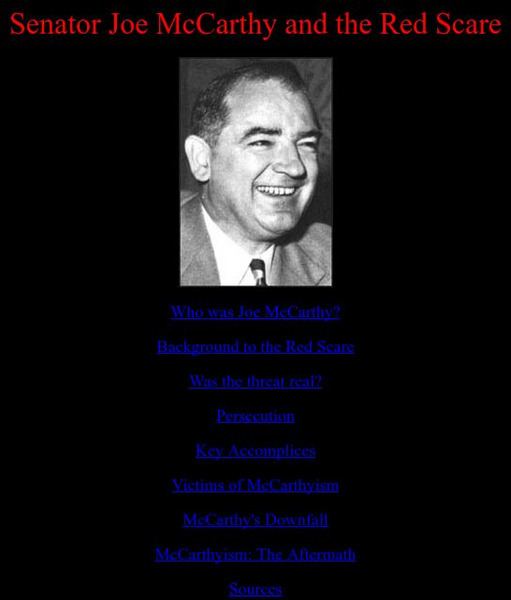 Mount Holyoke College: Mc Carthyism: Senator Joe Mc Carthy and the Red Scare Website Mount Holyoke College: Mc Carthyism: Senator Joe Mc Carthy and the Red Scare Website