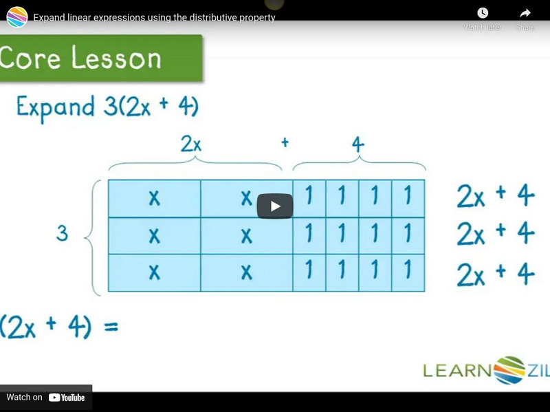 Learn Zillion: Expand and Factor Expressions by Using the Distributive Property Instructional Video