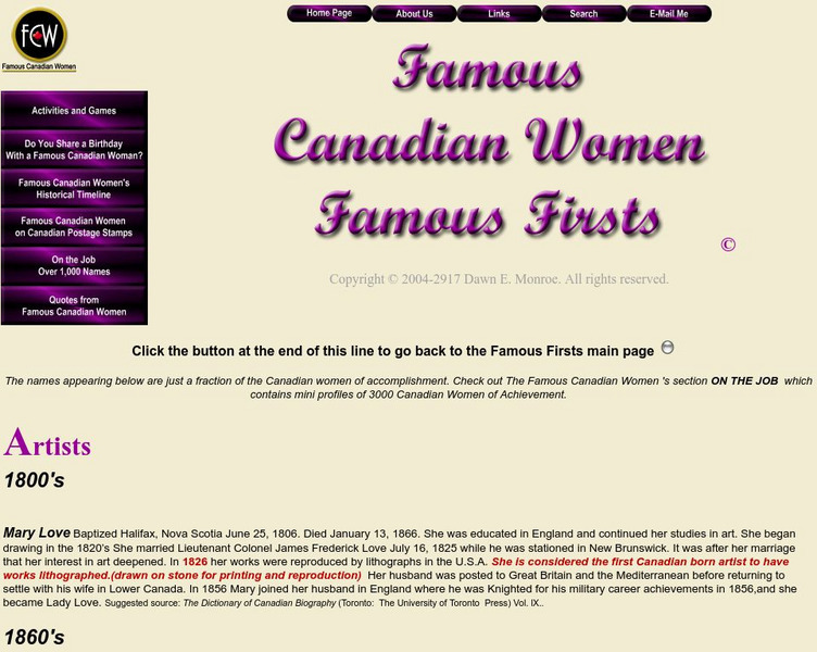 Famous Canadian Women Famous Firsts: Artists Handout Famous Canadian Women Famous Firsts: Artists Handout