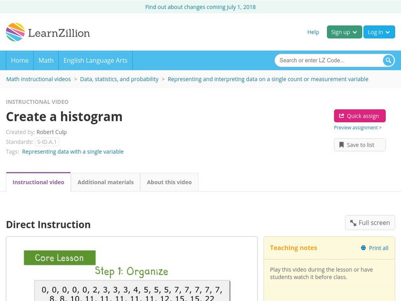 Learn Zillion: Create a Histogram Instructional Video Learn Zillion: Create a Histogram Instructional Video