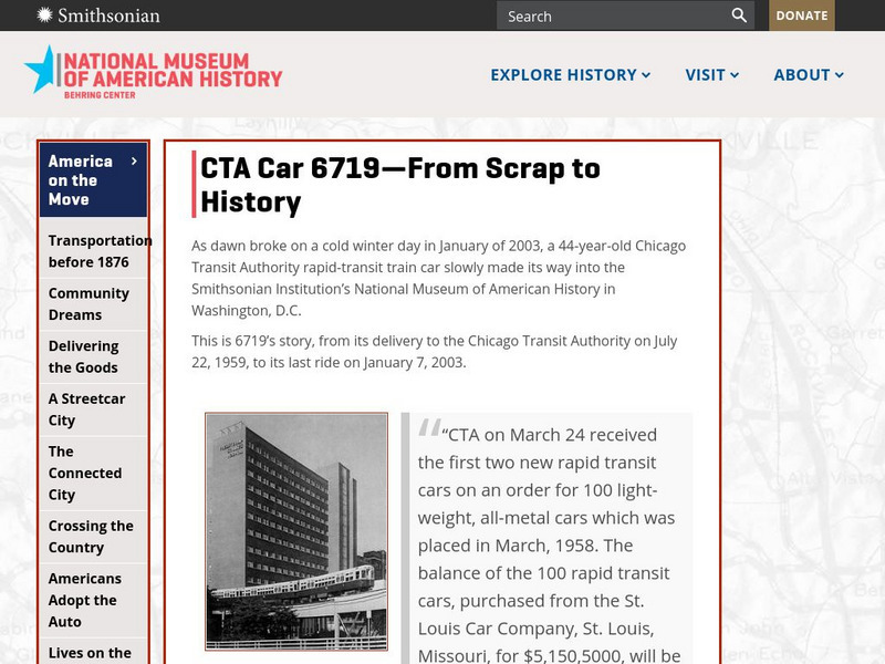 National Museum of American History: Cta Car 6719 From Scrap to History Unit Plan