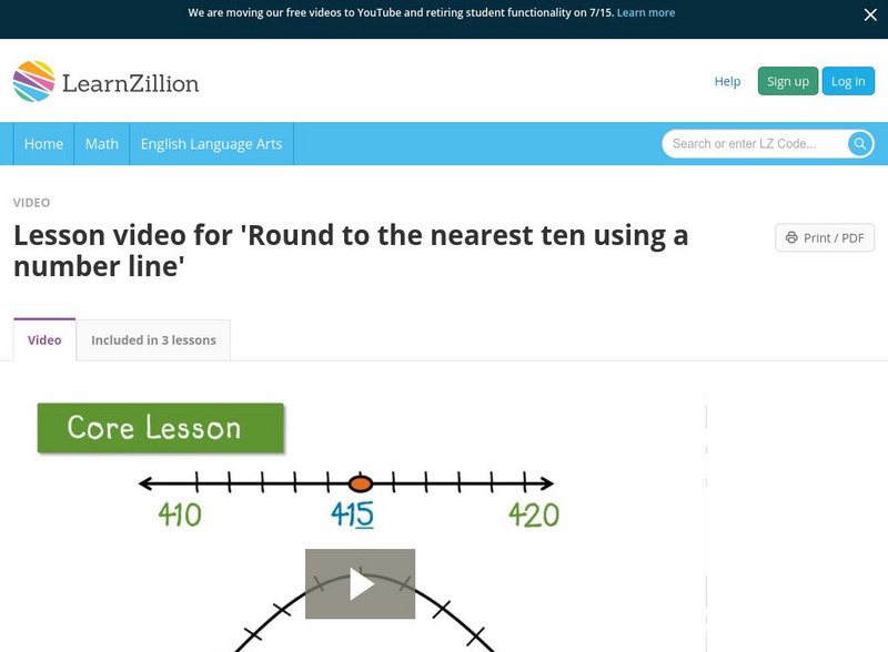 Learn Zillion: Lesson Video for 'Round to the Nearest Ten Using a Number Line' Instructional Video