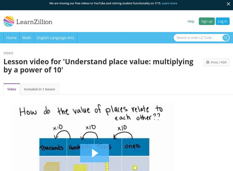 Learn zillion lesson video understand place value multiplying by a