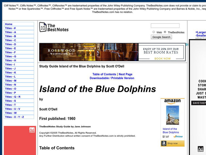 The Best Notes: Island of the Blue Dolphins by Scott O'dell Unit Plan The Best Notes: Island of the Blue Dolphins by Scott O'dell Unit Plan