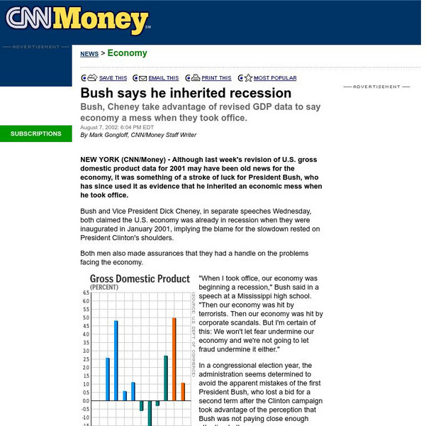 Cnn Money: Bush Says He Inherited Recession Article Cnn Money: Bush Says He Inherited Recession Article