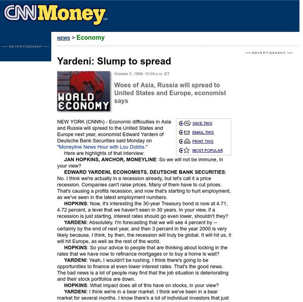 Cnn Money: Yardeni: Slump to Spread Article Cnn Money: Yardeni: Slump to Spread Article