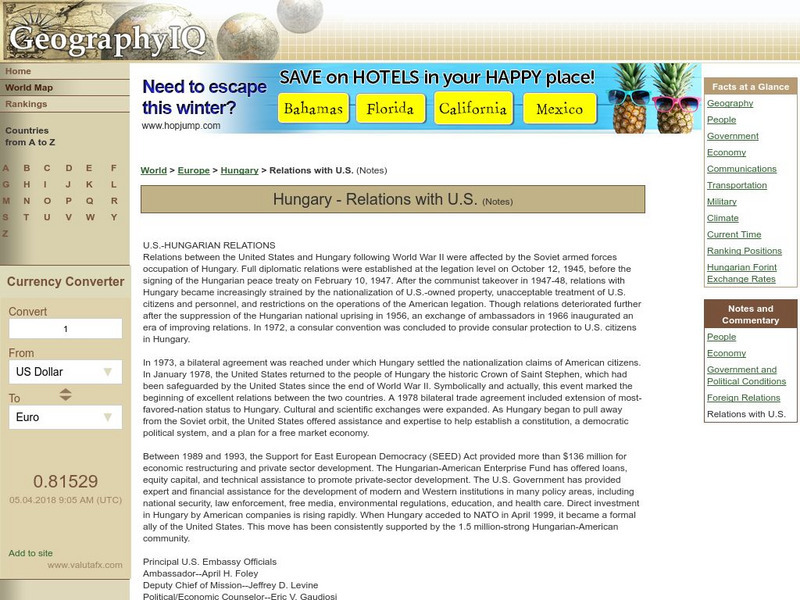 Geography Iq: Hungary Relations With u.s. Handout