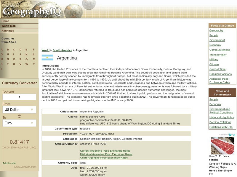 Geography Iq: Argentina Handout Geography Iq: Argentina Handout