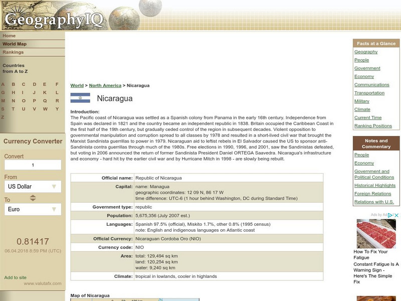 Geography Iq: Nicaragua Handout Geography Iq: Nicaragua Handout