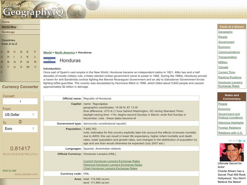 Geography Iq: Honduras Handout Geography Iq: Honduras Handout