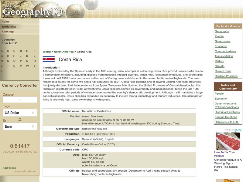 Geography Iq: Costa Rica Handout Geography Iq: Costa Rica Handout