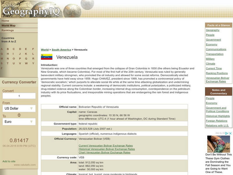 Geography Iq: Venezuela Handout Geography Iq: Venezuela Handout
