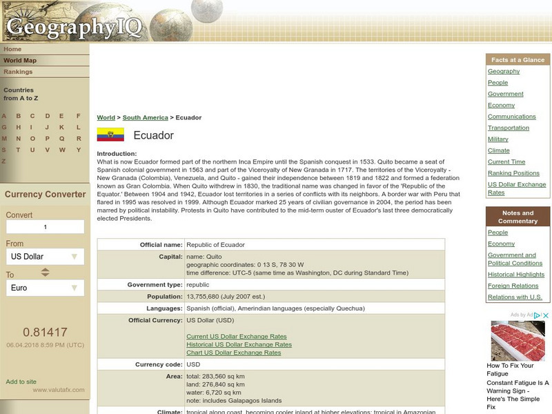 Geography Iq: Ecuador Handout Geography Iq: Ecuador Handout