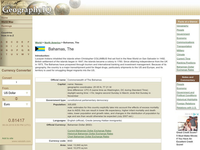 Geography Iq: The Bahamas Handout Geography Iq: The Bahamas Handout