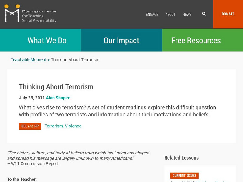 Teaching Social Responsibility: Teachable Moment: Terrorism Lesson Plan Teaching Social Responsibility: Teachable Moment: Terrorism Lesson Plan