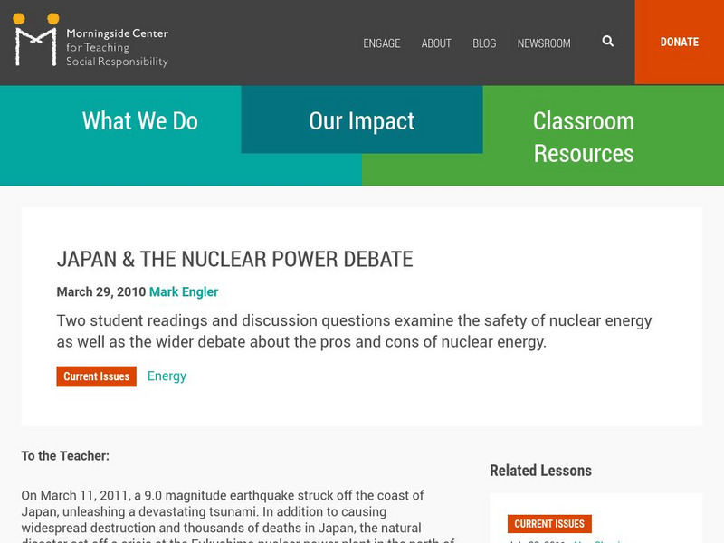 Teaching Social Responsibility: Teachable Moment: Japan's Nuclear Power Debate Lesson Plan Teaching Social Responsibility: Teachable Moment: Japan's Nuclear Power Debate Lesson Plan