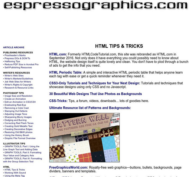 Espresso Graphics: Html Tips and Tricks Handout